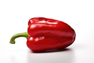 Fresh red bell pepper resting on a clean white surface captured in a well-lit setting to highlight its vibrant color and texture. Generative AI
