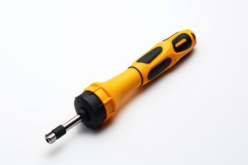 Bright yellow screwdriver designed for precise tasks, displayed on a clean white background, highlighting its ergonomic grip. Generative AI
