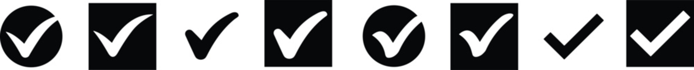 Quality sign icon. Check mark icons set. Check marks symbol collection. Simple check mark. Checklist symbols. Approval check flat style - stock vector. Circle and square. Tick symbol in black color.