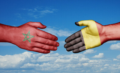 Belgium and Morocco country handshaking with flags, consensus concept international co-operation illustration