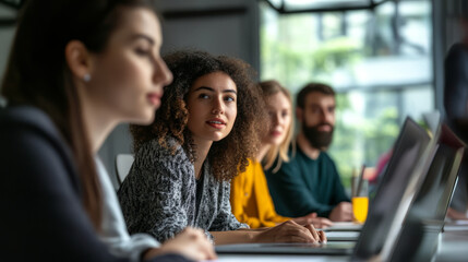 HR professionals analyzing employee engagement data using advanced digital tools