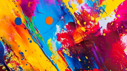 A dynamic abstract painting bursting with bright colors and energetic brush strokes, creating a vivid visual spectacle of artistic expression.