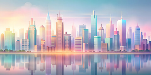 Fototapeta premium Pastel-colored cityscape with buildings in soft liquid hues, pastel, cityscape, buildings, soft, liquid, hues, colorful