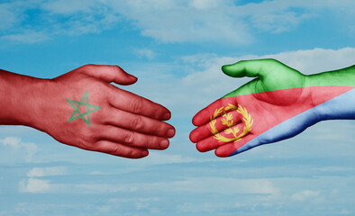 Eritrea and Morocco country handshaking with flags, consensus concept international co-operation illustration