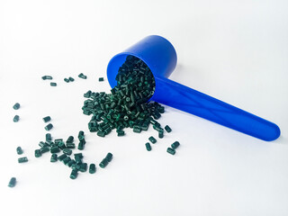 Green masterbatch granule, green polypropylene polymer granules, cold cutting type granule texture,...