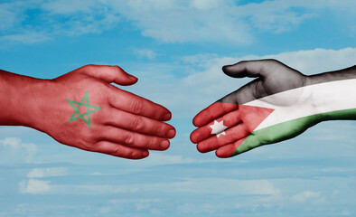 Jordan and Morocco country handshaking with flags, consensus concept international co-operation illustration