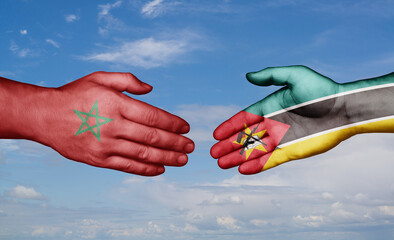 Mozambique and Morocco country handshaking with flags, consensus concept international co-operation illustration