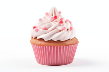 Cupcake on white background. Pastry related themes. Bakery professions. Cupcake making. Buying and selling cupcakes. Images for graphic designers. Cookbook. Isolated cupcake.