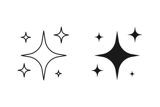 Shine and sparkle stars icon on light background. Clean symbol. Bright, star, lightning, astronomy, glowing light, twinkle effect. Outline, flat and colored style. Flat design. Vector illustration