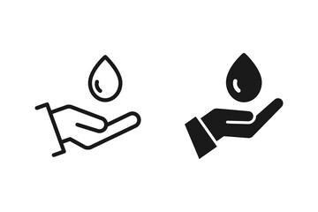 Hand icon with drop of water icon. Vector illustration. Flat design.