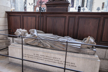 Tomb of Rollo, first Duke of Normandy in Rouen Cathedral. Rouen, Normandy, France.