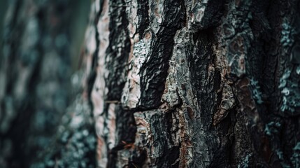 Obraz premium A close-up of rough, textured tree bark displays the intricate, weathered patterns of nature, encouraging a deeper appreciation for the beauty found in natural details.