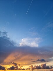 Beautiful sunrise. Beams of light shine through the clouds, Georgia, batumi, black sea