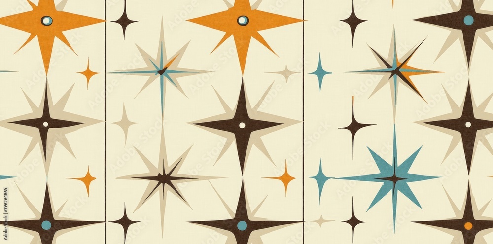 Poster an eclectic collection of vintage textures from the 1950s. 16 seamless modern atomic retro patterns 
