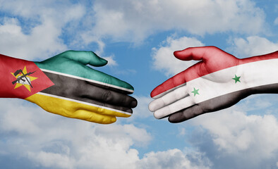 Syria and Mozambique country handshaking with flags, consensus concept international co-operation illustration