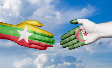 Myanmar and Algeria country handshaking with flags, consensus concept international co-operation illustration