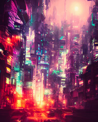 Futuristic city at night