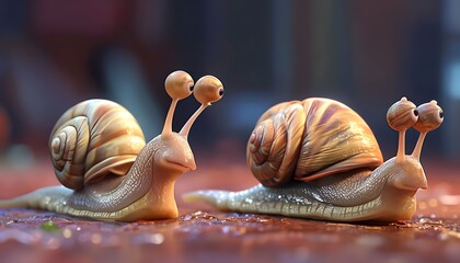 snails’ movements would be slow but exaggerated, making even the smallest action, like turning their heads or sliding forward, funny. Slick might “rev up” before moving only an inch.