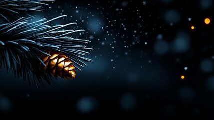 Winter's Glowing Embrace: Pine Cone in Snowy Night