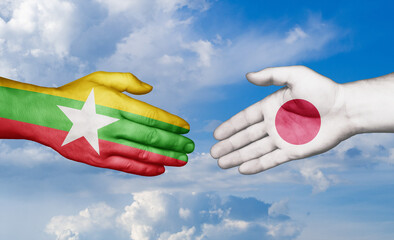 Japan and Myanmar country handshaking with flags, consensus concept international co-operation illustration
