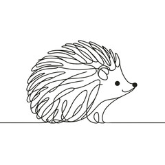 A black and white drawing of a hedgehog with a smile on its face. The drawing is in a line drawing style and has a playful, whimsical mood