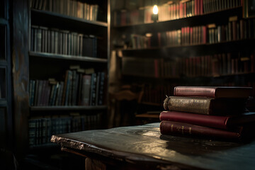 Suspenseful Atmosphere Featuring Thriller Novels in Dim Lighting  