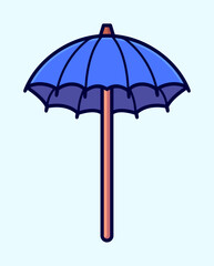 Blue Umbrella with a Wooden Handle Colorful Cartoon Vector Illustration