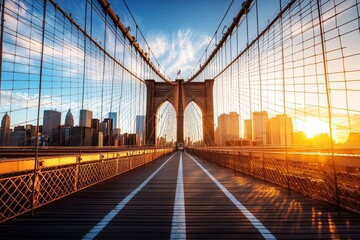 Obraz premium A bridge over a city with a skyline in the background