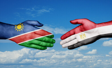 Egypt and Namibia country handshaking with flags, consensus concept international co-operation illustration