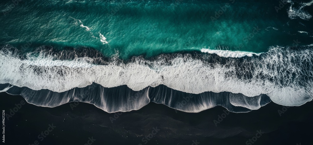 Fototapete this is a panoramic view of the black volcanic beach with beautiful natural backdrops. it is a digit