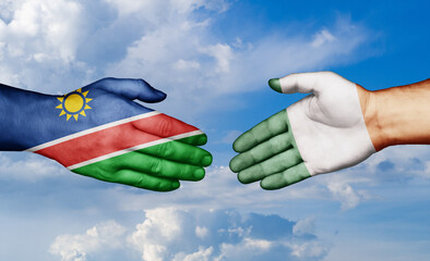 Ireland and Namibia country handshaking with flags, consensus concept international co-operation illustration