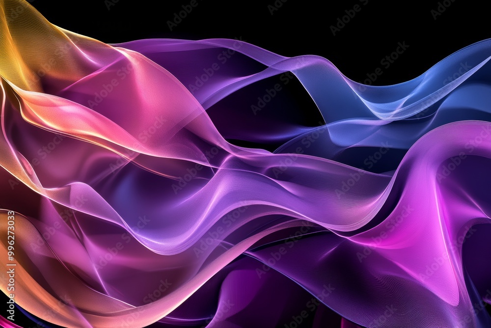 Aufkleber iridescent neon holographic twisted wave in motion 3d rendering. vibrant colorful gradient design el