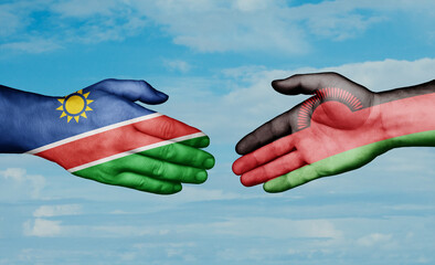 Malawi and Namibia country handshaking with flags, consensus concept international co-operation illustration