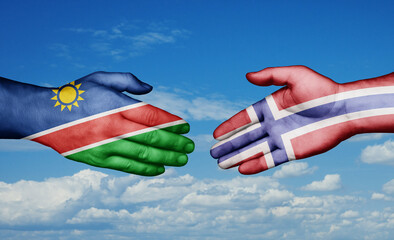 Norway and Namibia country handshaking with flags, consensus concept international co-operation illustration