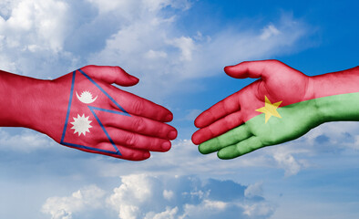 Burkina Faso and Nepal country handshaking with flags, consensus concept international co-operation illustration