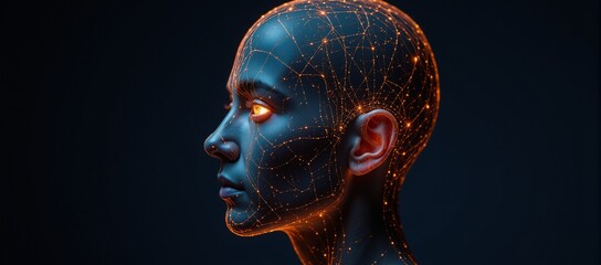 Futuristic digital portrait illustrating AI through glowing line work signifying tech impact on business  personal lives
