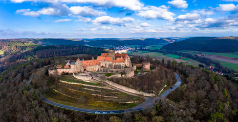 Obraz premium Aerial photograph Germany, Hesse, Odenwaldkreis, Breuberg, Breuberg Castle