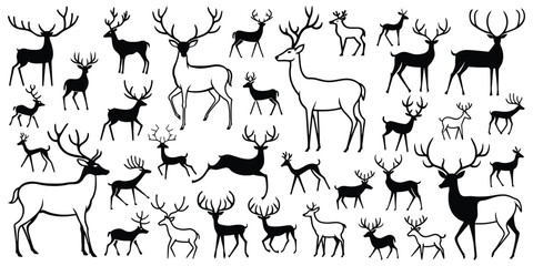 Set of primitive deer drawings, isolated on white background, vector design   © Valerii