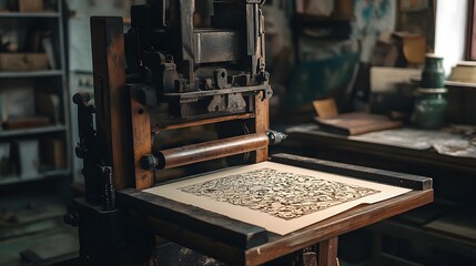 Vintage Letterpress Printing Machine in Artisan Workshop