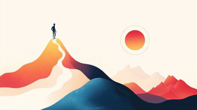 ector art of a person climbing a rocky path, slipping at one point but continuing to move upward, with a beautiful landscape in the background, symbolising the non-linear journey of healing. 