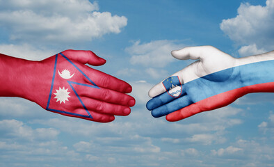 Slovenia and Nepal country handshaking with flags, consensus concept international co-operation illustration