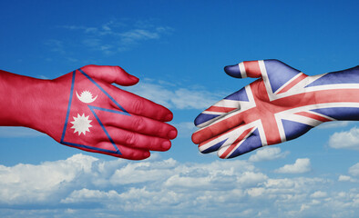 United Kingdom and Nepal country handshaking with flags, consensus concept international co-operation illustration
