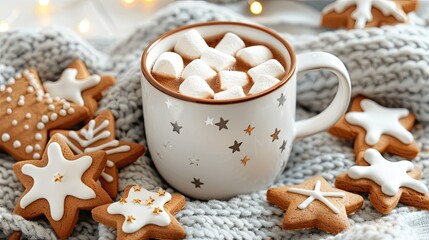 Fototapeta premium A mug of hot chocolate with marshmallows 
