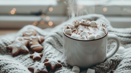 A mug of hot chocolate with marshmallows 