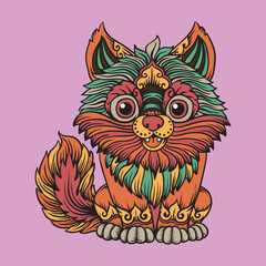 little wolf ornament illustration with lines and colors vector illustration