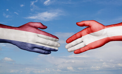 Austria and Netherlands country handshaking with flags, consensus concept international co-operation illustration