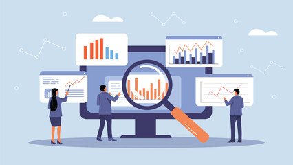 Data analysis concept with magnifying glass and graphs