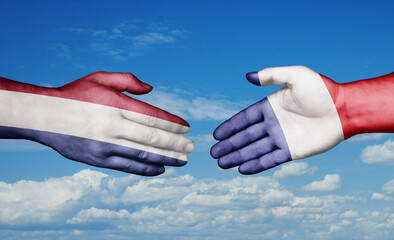 Netherlands and France country handshaking with flags, consensus concept international co-operation illustration