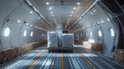 Pharmaceutical air transport featuring a dedicated cargo plane, advanced refrigeration systems, and a focus on the integrity of the medical supplies