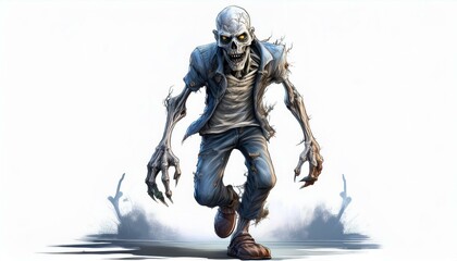 Fototapeta premium Zombie Monster Walking on White Background